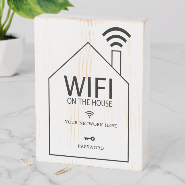 Fun Modern Guest WIFI on the House Wooden Box Sign (In Situ Vertical)