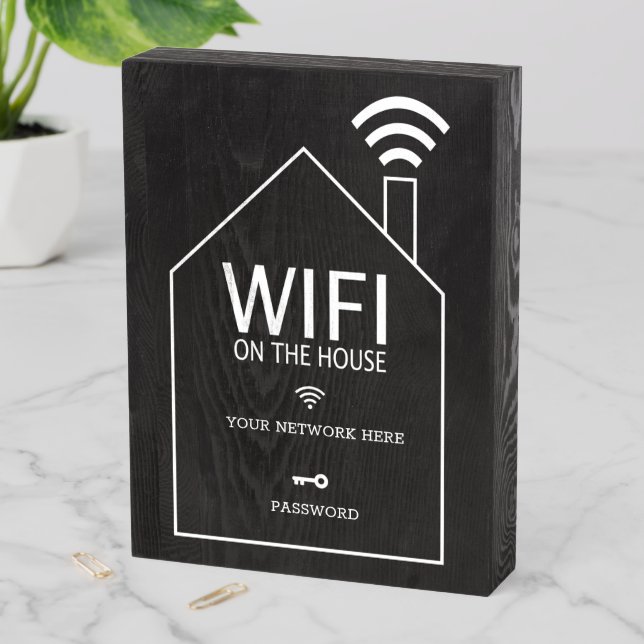 Fun Modern Guest WIFI on the House Wooden Box Sign (In Situ Vertical)