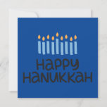 Fun Modern "Happy Hanukkah" Flat Card<br><div class="desc">Beautiful blues & fun typography in this modern Hanukkah Flat Card with backside message "Peace,  love & light" 
Dimensions: 5.25" x 5.25"
High-quality,  full-color,  full-bleed printing
Print on both sides for no additional cost
Paper is easy to write on and won't smudge
Made and printed in the USA</div>