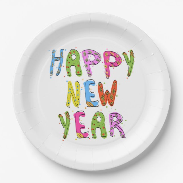Fun Modern Happy New Year | Holidays Paper Plates (Front)