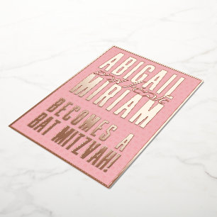 Fun Modern Hebrew Bat Mitzvah Invitation Foil Invitation
