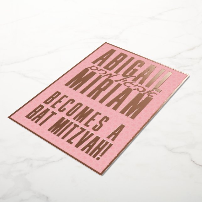 Fun Modern Hebrew Bat Mitzvah Invitation Foil Invitation (Rotated)