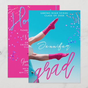 Fun Modern Hot Pink Typo College School Grad Photo Announcement