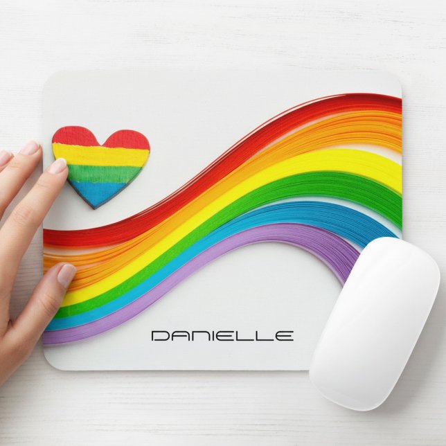 Fun Modern LGBT Pride Rainbow Personalized Name Mouse Pad (Creator Uploaded)