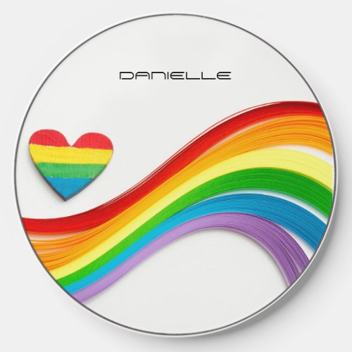 Fun Modern LGBT Pride Rainbow Personalized Name Wireless Charger