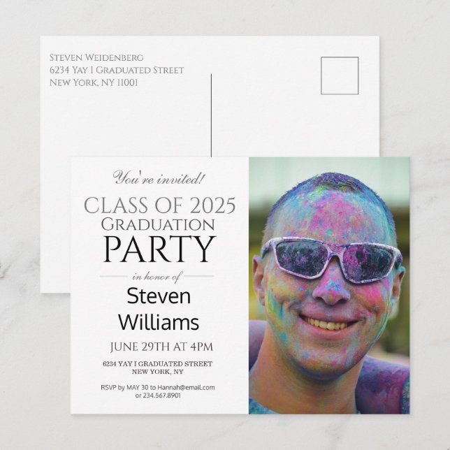 FUN MODERN MALE 2025 GRADUATION PARTY INVITATION POSTCARD (Front/Back)