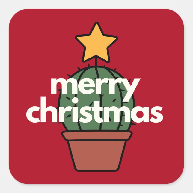 Fun Modern Merry Cacti Christmas Square Sticker (Creator Uploaded)