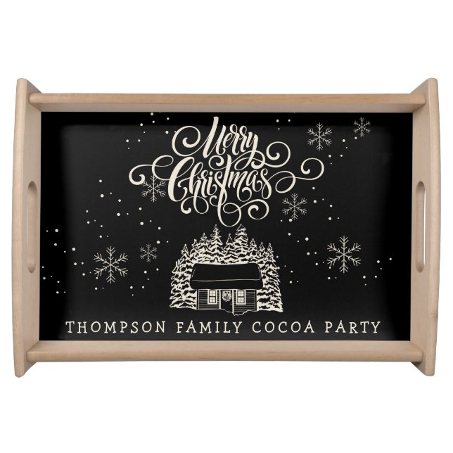 Fun Modern Merry Christmas Tree Script Typography Serving Tray (Front)