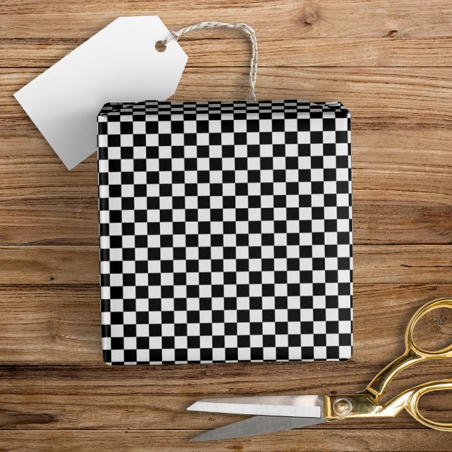 Fun Modern Mini Checkered Black + White Wrapping Paper (Creator Uploaded)