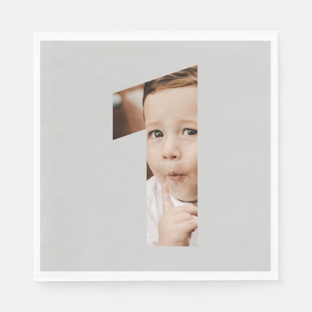 Fun Modern Minimal Photo First Year 1st Birthday  Napkins (Front)