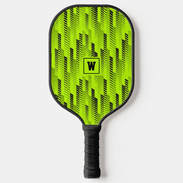Fun Modern Neon Green Abstract Geometric stripes Pickleball Paddle (Front)