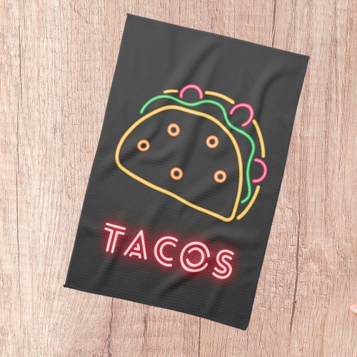 Fun Modern Neon Tacos Symbol   Kitchen Towel