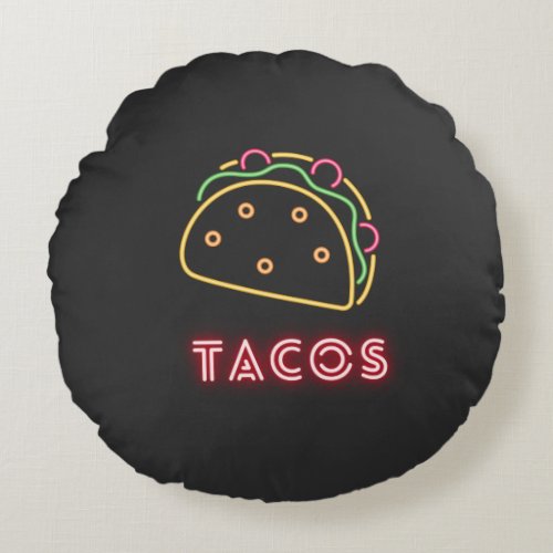 Fun Modern Neon Tacos Symbol Round Pillow