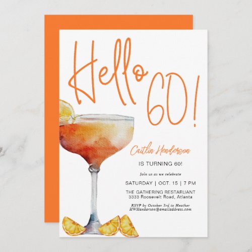 Fun Modern Orange Hello 60th Birthday Invitation