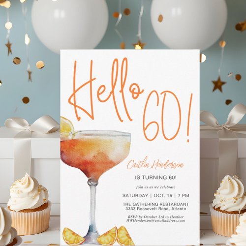 Fun Modern Orange Hello 60th Birthday