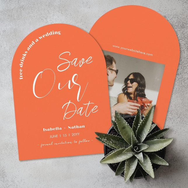 Fun Modern Orange Summer Wedding Save The Date Invitation (Creator Uploaded)
