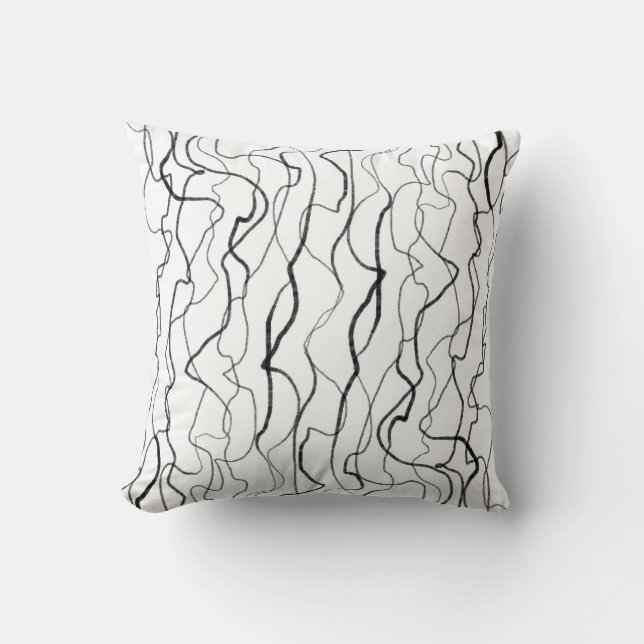 fun modern painted lines black and white throw pillow (Front)