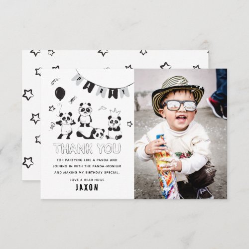 Fun Modern Panda Kids Birthday Thank You Card
