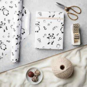 Fun Modern Panda Kids Birthday Wrapping Paper