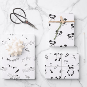 Fun Modern Panda Pattern Kids Birthday Wrapping Paper Sheets