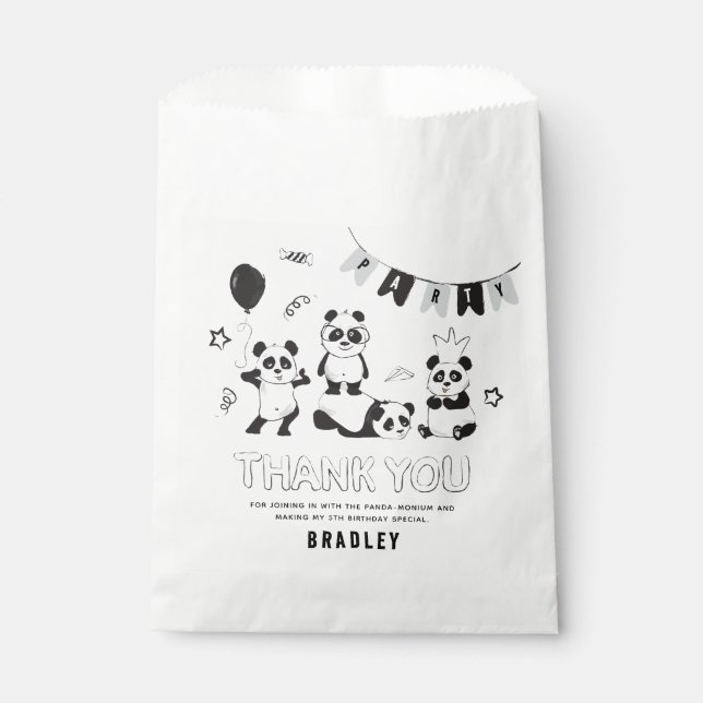 Fun Modern Panda Thank You Kids Birthday  Favor Bag (Front)