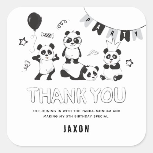 Fun Modern Panda Thank You Kids Birthday  Square Sticker