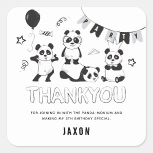 Fun Modern Panda Thank You Kids Birthday Square Sticker