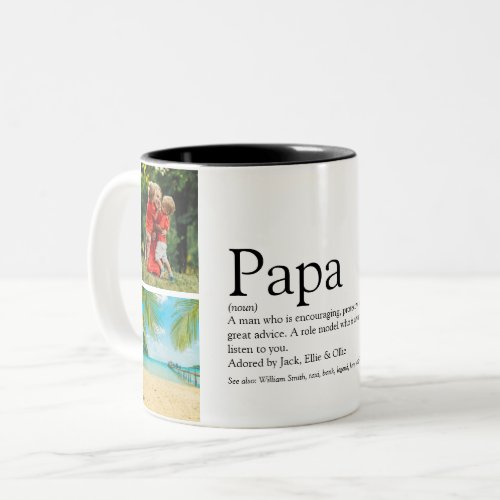 Fun Modern Papa Definition Quote Photo Collage Two_Tone Coffee Mug