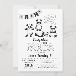 Fun Modern 'Party Like a Panda' Kids Birthday Invitation | Zazzle