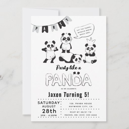 Fun Modern 'Party Like a Panda' Kids Birthday Invitation | Zazzle