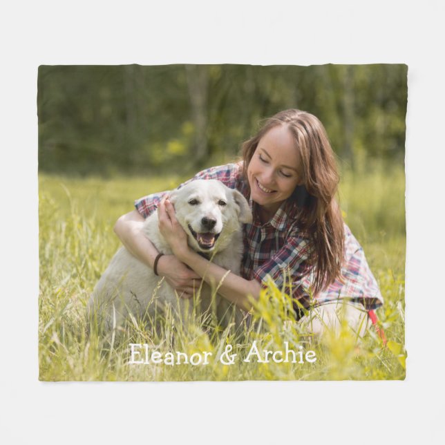 Fun Modern Pet Photo Personalised Monogram Name Fleece Blanket (Front (Horizontal))