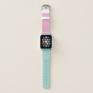 Fun Modern Pink & Aqua Stripe Pattern Apple Watch Band
