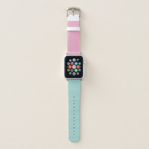 Fun Modern Pink  Aqua Stripe Pattern Apple Watch Band