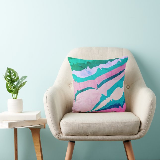 Fun Modern Pink Green Blue Abstract Stripes Throw Pillow (Chair)