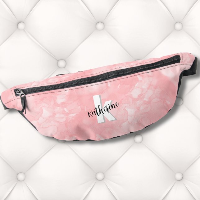 Fun Modern Pink Initial Monogram Fanny Pack (Modern Initial Monogram Pink Watercolor Fanny Pack )
