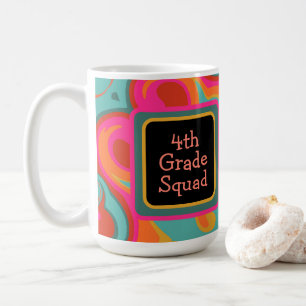 Fun Modern Pink Teal Teacher Initial Class Squad Coffee Mug
