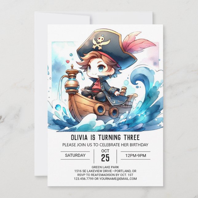 Fun Modern Pirate Birthday Invitation (Front)