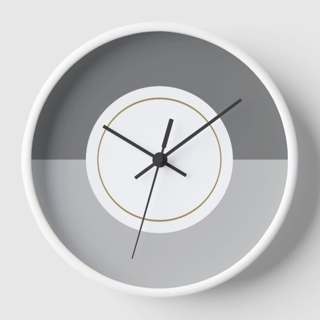 Fun Modern Professional Gray Rim Stripe On White Clock (Front)