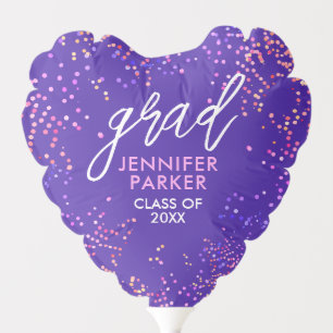 Fun Modern Purple Pink Graduation Confetti Script Balloon