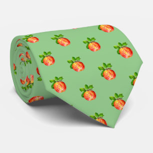 Fun Modern Red Apple Fruit Pattern Green Neck Tie
