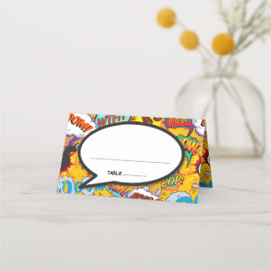 Fun Modern Retro Comic Book Wedding Place Card