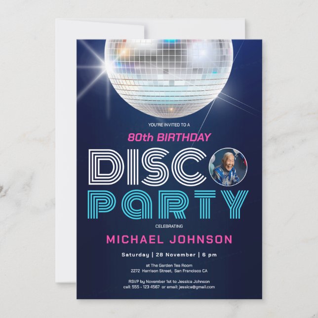Fun Modern Retro Photo Disco Party 80th Birthday  Invitation (Front)