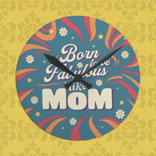 Fun Modern Retro Psychedelic Mom Quote Typography Round Clock