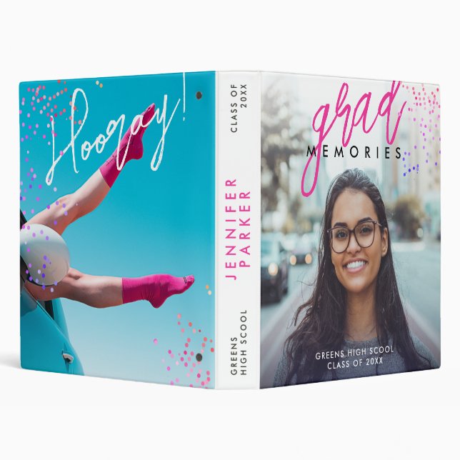  Fun Modern Script Graduation Photo Keepsake 3 Ring Binder (Background)