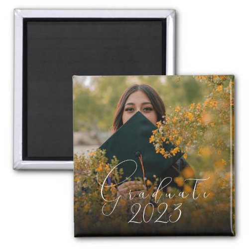 Fun Modern Script Photo Graduation Announcement Magnet