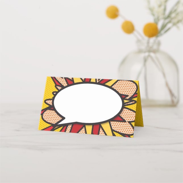 Fun Modern Speech Bubble Comic Book Place Card (Front)