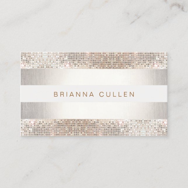 Fun Modern Stripes, Silver Sequin Business Card (Front)