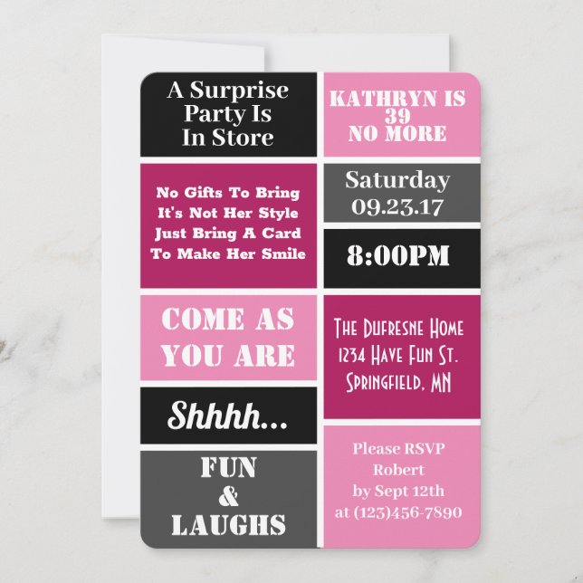 Fun & Modern Surprise Birthday Party II Invitation (Front)