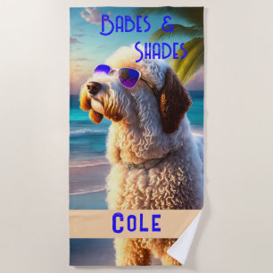 Fun Modern Trendy Cute Goldendoodle Dog Tropical Beach Towel