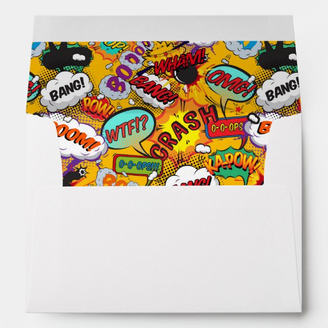 Fun Modern Typographic Comic Book Shout Outs Envelope (Back (Bottom))